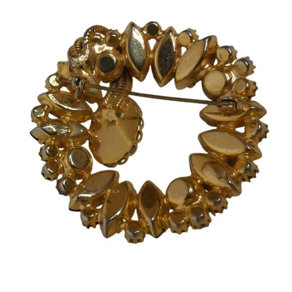Vintage Alice Caviness Round Brooch Hematite Topaz Aurora Borealis Rhinestone - Picture 3 of 6